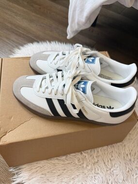 adidas Samba Sneakers in White, Black & Gray Suede